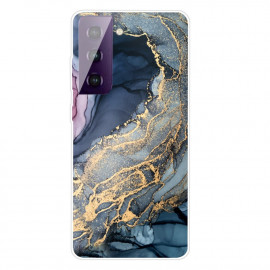 Marmer TPU Back Cover - Samsung Galaxy S21 Plus Hoesje - Blauw / Goud