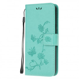Bloemen Book Case - Motorola Moto G10 / G20 / G30 Hoesje - Cyan