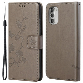 Coverup Bloemen & Vlinders Book Case - Motorola Moto G51 Hoesje - Taupe Grijs