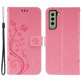 Bloemen Book Case - Samsung Galaxy S21 FE Hoesje - Roze