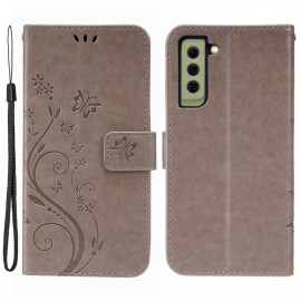 Coverup Bloemen & Vlinders Book Case - Samsung Galaxy S21 FE Hoesje - Grijs