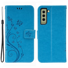 Bloemen Book Case - Samsung Galaxy S21 FE Hoesje - Blauw