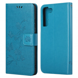 Bloemen Book Case - Samsung Galaxy S22 Plus Hoesje - Blauw