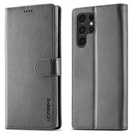 Luxe Book Case - Samsung Galaxy S22 Ultra Hoesje - Grijs