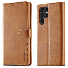 LC.IMEEKE Luxe Book Case - Samsung Galaxy S22 Ultra Hoesje - Bruin
