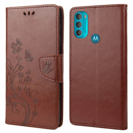 Bloemen Book Case - Motorola Moto G71 Hoesje - Bruin