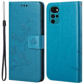Coverup Bloemen & Vlinders Book Case - Motorola Moto G22 Hoesje - Blauw