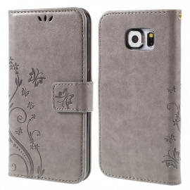 Bloemen & Vlinders Book Case - Samsung Galaxy S6 Hoesje - Grijs