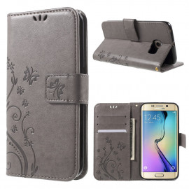 Bloemen & Vlinders Book Case - Samsung Galaxy S6 Edge Hoesje - Grijs