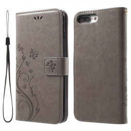 Bloemen & Vlinders Book Case - iPhone 8 Plus / 7 Plus Hoesje - Grijs