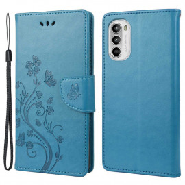 Bloemen Book Case - Motorola Moto G52 Hoesje - Blauw