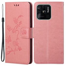 Coverup Bloemen & Vlinders Book Case - Xiaomi Redmi 10C Hoesje - Roze