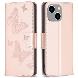 Vlinder Book Case - iPhone 14 Plus Hoesje - Rose Gold