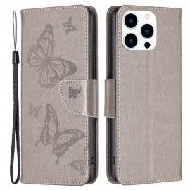 Vlinder Book Case - iPhone 14 Pro Hoesje - Grijs