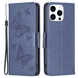 Vlinder Book Case - iPhone 14 Pro Hoesje - Blauw
