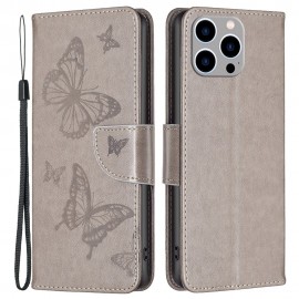 Vlinder Book Case - iPhone 14 Pro Max Hoesje - Grijs