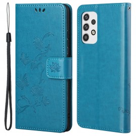 Bloemen Book Case - Samsung Galaxy A23 5G Hoesje - Blauw