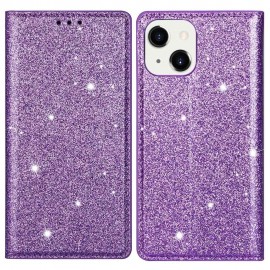Glitter Book Case - iPhone 14 Hoesje - Paars