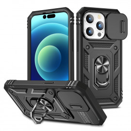 Ring Kickstand met Camera Shield - iPhone 14 Pro Max Hoesje - Zwart