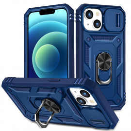 Ring Kickstand met Camera Shield - iPhone 14 Hoesje - Blauw