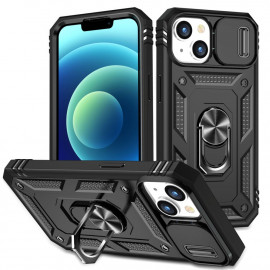 Ring Kickstand met Camera Shield - iPhone 14 Plus Hoesje - Zwart