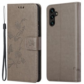 Bloemen Book Case - Samsung Galaxy A13 5G / A04s Hoesje - Grijs