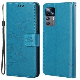 Coverup Bloemen & Vlinders Book Case - Xiaomi 12T / 12T Pro Hoesje - Blauw