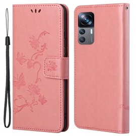 Bloemen Book Case - Xiaomi 12T / 12T Pro Hoesje - Roze