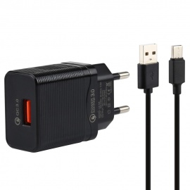 QC 3.0 Oplader 18W met USB-C Kabel - Zwart