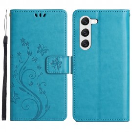 Bloemen Book Case - Samsung Galaxy S23 Plus Hoesje - Blauw