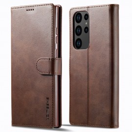 Luxe Book Case - Samsung Galaxy S23 Ultra Hoesje - Donkerbruin