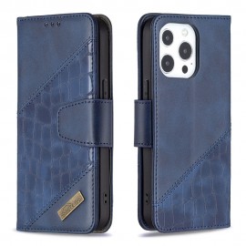 BINFEN Croco Book Case - iPhone 13 Pro Hoesje - Blauw