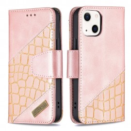 BINFEN Croco Book Case - iPhone 13 Mini Hoesje - Rose Gold