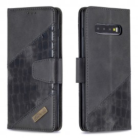 BINFEN Croco Book Case - Samsung Galaxy S10 Plus Hoesje - Zwart