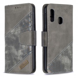 BINFEN Croco Book Case - Samsung Galaxy A20e Hoesje - Grijs
