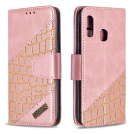 BINFEN Croco Book Case - Samsung Galaxy A20e Hoesje - Rose Gold