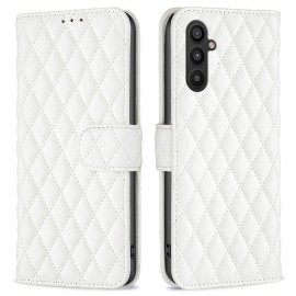 BINFEN Rhombus Book Case - Samsung Galaxy A34 Hoesje - Wit