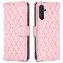 BINFEN Rhombus Book Case - Samsung Galaxy A34 Hoesje - Pink