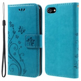 Bloemen & Vlinders Book Case - iPhone SE (2022/2020), iPhone 8 / 7 Hoesje - Blauw
