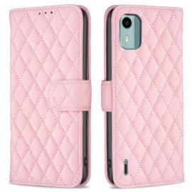 BINFEN Rhombus Book Case - Nokia C12 Hoesje - Pink