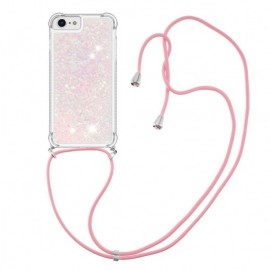 Coverup Liquid Glitter Back Cover met Koord - iPhone SE (2022/2020), iPhone 8 / 7 Hoesje - Pink