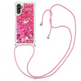 Coverup Liquid Glitter Back Cover met Koord - Samsung Galaxy A34 Hoesje - Roze