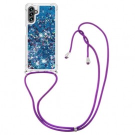 Coverup Liquid Glitter Back Cover met Koord - Samsung Galaxy A34 Hoesje - Blauw