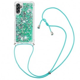 Coverup Liquid Glitter Back Cover met Koord - Samsung Galaxy A34 Hoesje - Groen
