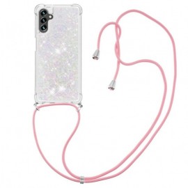 Coverup Liquid Glitter Back Cover met Koord - Samsung Galaxy A34 Hoesje - Wit