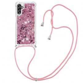 Coverup Liquid Glitter Back Cover met Koord - Samsung Galaxy A34 Hoesje - Rose Gold