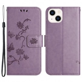 Coverup Bloemen & Vlinders Book Case - iPhone 15 Hoesje - Paars