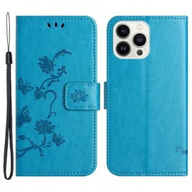 Coverup Bloemen & Vlinders Book Case - iPhone 15 Pro Hoesje - Blauw