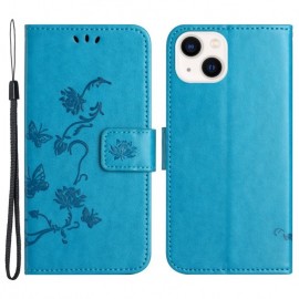 Coverup Bloemen & Vlinders Book Case - iPhone 15 Plus Hoesje - Blauw