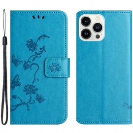 Coverup Bloemen & Vlinders Book Case - iPhone 15 Pro Max Hoesje - Blauw
